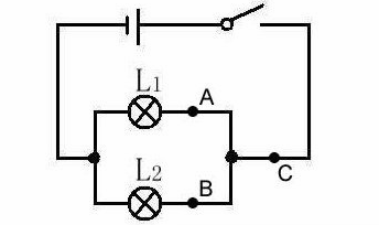 包含 A、B、C 測量點位的並聯電路圖